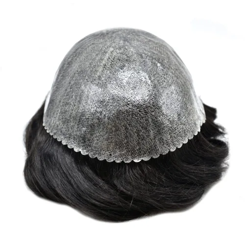 Vista 3 de Toupee - Sistema de reemplazo de cabello humano europeo completo para hombre, 0.004 in, inyección de poliuretano natural para hombres, sistema