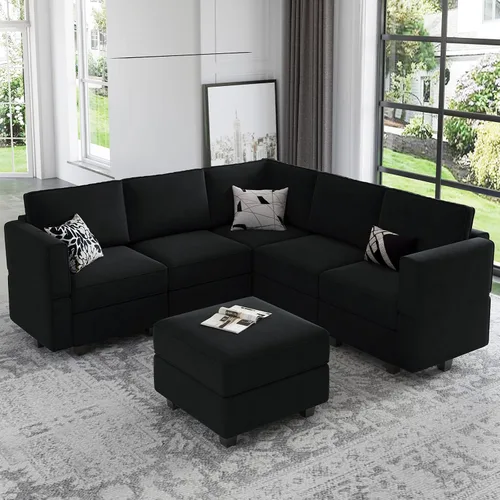 Vista 20 de Belffin Sofá Seccional Modular de Terciopelo con Chaise Lounge Sofá Cama Seccional con Chaise de Almacenamiento Sofás Cama Sofá para Sala de Estar