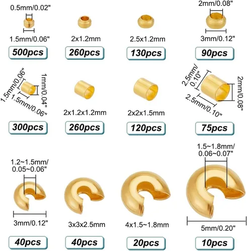 Vista 5 de PH PandaHall Acerca de 1591 piezas de kits de hallazgos de fabricación de joyas, 12 estilos de cuentas de latón dorado, cuentas de crimpado