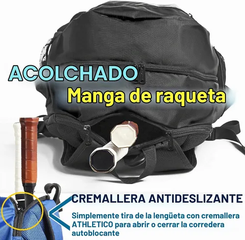 Vista 2 de Athletico Mochila de tenis Premier – Bolsa de tenis con capacidad para 2 raquetas en compartimento acolchado Compartimento ventilado separado