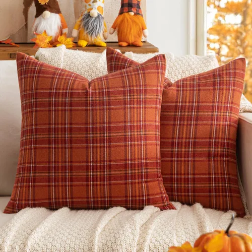 Vista 19 de MIULEE Juego de 2 fundas de almohada de tartán escocés de otoño, clásicas, decorativas, para exteriores, decoración de Halloween, Acción de Gracias