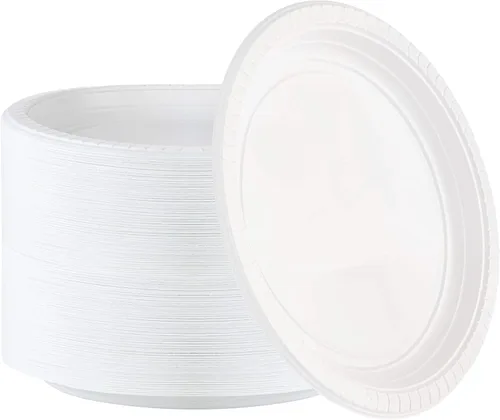 Vista 16 de PLASTICPRO Platos redondos de plástico de 7 pulgadas para microondas, desechables, color blanco, vajilla de 100