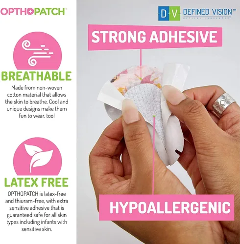 Vista 4 de Opthopatch Defined Vision - Parches para ojos para niños, diseño divertido para niñas [Serie I], 60 + 10 vendajes adhesivos de algodón