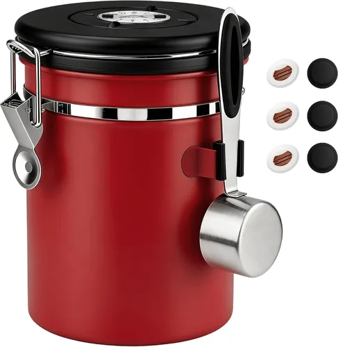 Vista 16 de ShanSon Recipiente hermético para café de acero inoxidable, recipiente de almacenamiento de granos de café con cuchara, recipiente de café