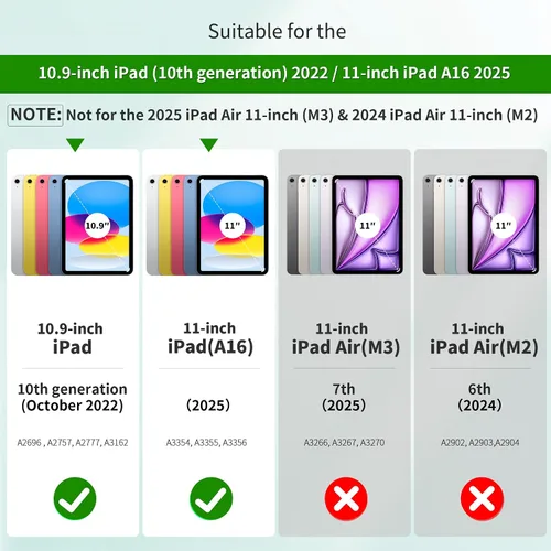 Vista 2 de CACOE Funda giratoria 360 para iPad (A16) de 11ª/10ª generación con soporte para lápices 2025/2022 de 11/10.9 pulgadas, a prueba de golpes
