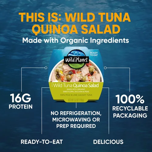Vista 3 de Wild Planet Ensalada de quinua de atún silvestre lista para comer con maíz dulce orgánico, calabacín y guisantes, ensalada de atún, 5.6 onzas