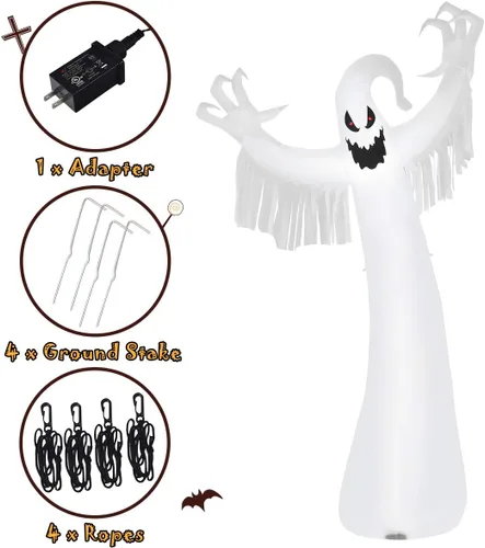 Vista 7 de Tangkula Fantasma inflable de Halloween de 12 pies, decoración de fantasma de Halloween con soplador y luces LED, decoración de fiesta de fantasma