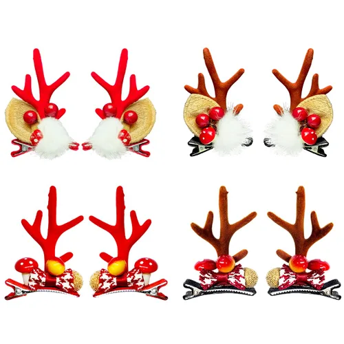 Vista 3 de 8 piezas de pinzas para el cabello de Navidad con diseño de cuernos de reno, con brillo, accesorios para el cabello para mujeres y niñas, ideales