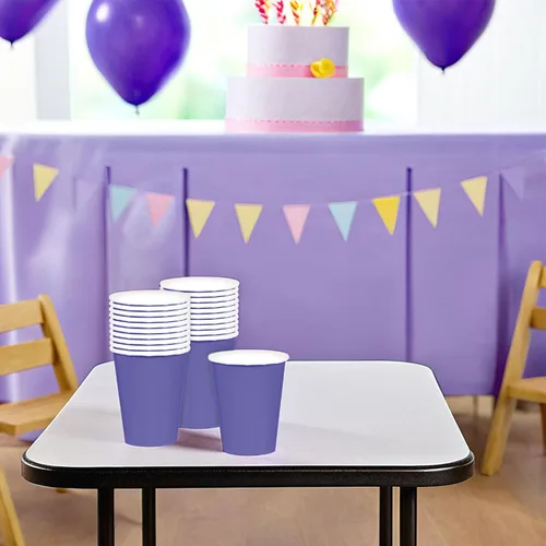 Vista 2 de Vibrantes vasos de papel morados (paquete de 20) – 9 onzas – Perfecto para fiestas, reuniones, picnics y uso doméstico