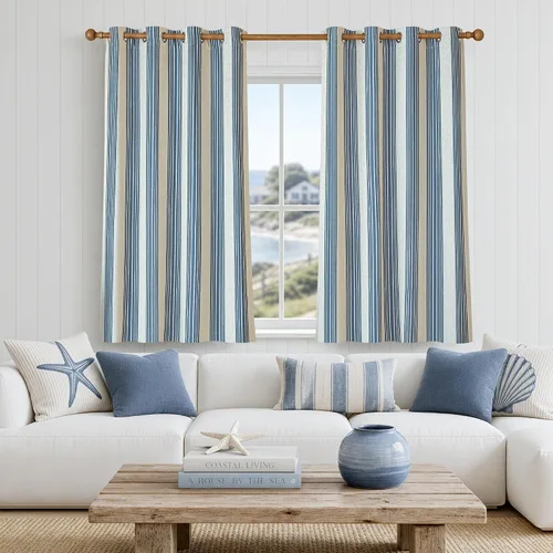 Vista 41 de DriftAway Chris Linen - Cortinas opacas con capa térmica y reductora de sonido, 63 pulgadas de largo para dormitorio, cortinas estampadas a rayas