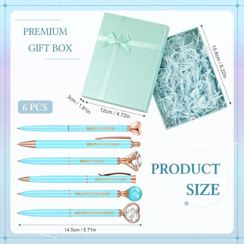 Vista 4 de Yeaqee Juego de 6 bolígrafos inspiradores para mujer, regalo 2026, bolígrafos de diamante con cristal, suministros de oficina motivacionales con Azul
