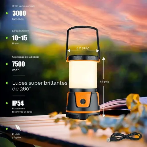 Vista 8 de Linterna LED recargable, 3000 lúmenes, 5 modos de luz, IP54 impermeable, batería de 7500 mAh, linterna portátil para campamento, senderismo, cortes