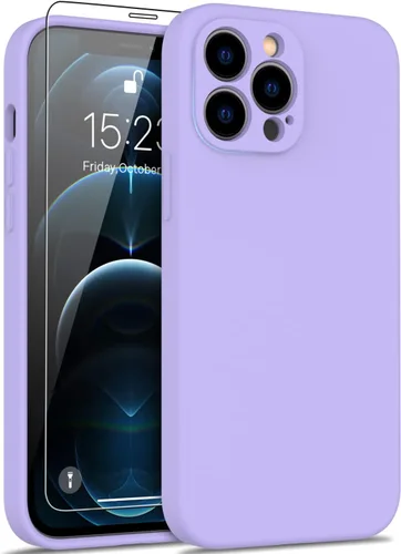 Vista 13 de DEENAKIN Funda de silicona compatible con iPhone 12 con protector de pantalla, mejora la protección de la cámara, funda protectora suave y flexible