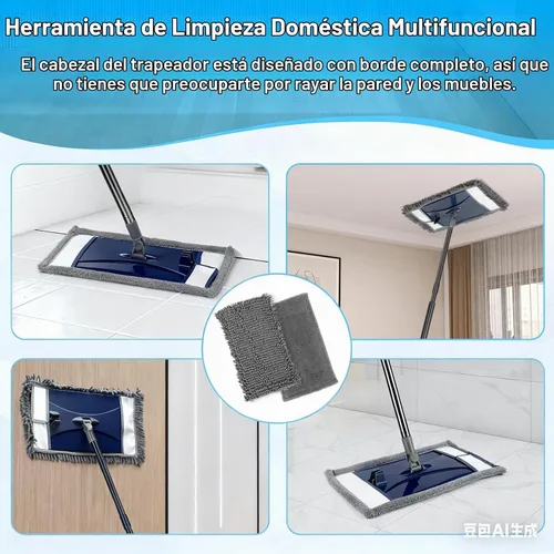 Vista 2 de Trapeador limpiador de pared con mango largo, trapeador de polvo de pared adicional para lavar paredes con 2 almohadillas reutilizables