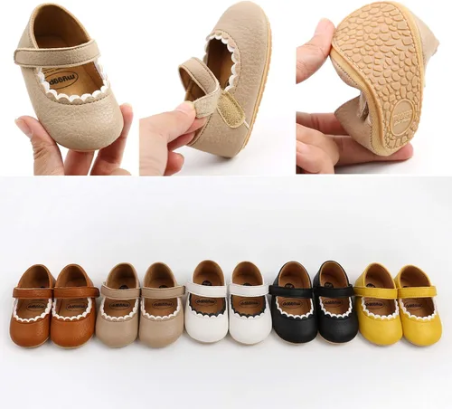 Vista 6 de WILLFUN Zapatos planos Mary Jane para bebé niña, diseño floral, vestido de princesa, zapatos de cuna antideslizantes para los primeros pasos