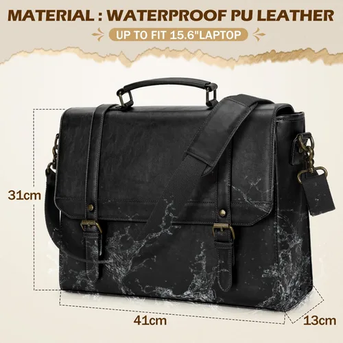 Vista 3 de Bolso de mensajero IGOLUMON para hombres de 15.6 pulgadas, bolso de cuero vintage impermeable para computadora, maletín para hombres, bolso grande