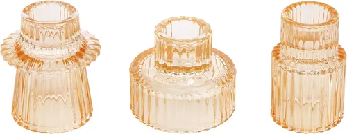 Vista 27 de Vixdonos Portavelas de cristal cónico para centros de mesa, decoración de boda y cena (3 piezas, ámbar)