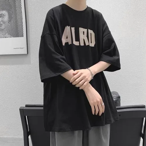 Vista 5 de Y2K - Camiseta casual de manga corta de gran tamaño para hombre con estampado de letras grunge, sudadera gótica Harajuku Streetwear