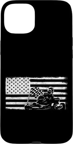 Vista 9 de iPhone 16 Go Kart Racing American Flag Vintage Case