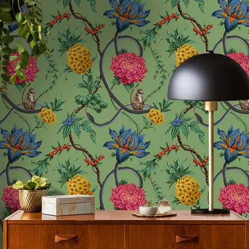 Vista 7 de Papel pintado floral de frutas prohibidas verde Belgravia 39002