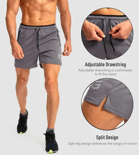 Vista 5 de G Gradual Pantalones cortos de correr para hombre con bolsillos con cremallera, secado rápido, gimnasio, atletismo, entrenamiento, pantalones cortos