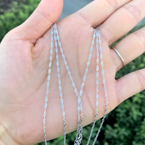 Vista 4 de Adabele Auténtica cadena de plata de ley de 0.051 in 0.063 in Singapur para mujeres y hombres, joyería hipoalergénica sin níquel, fabricado