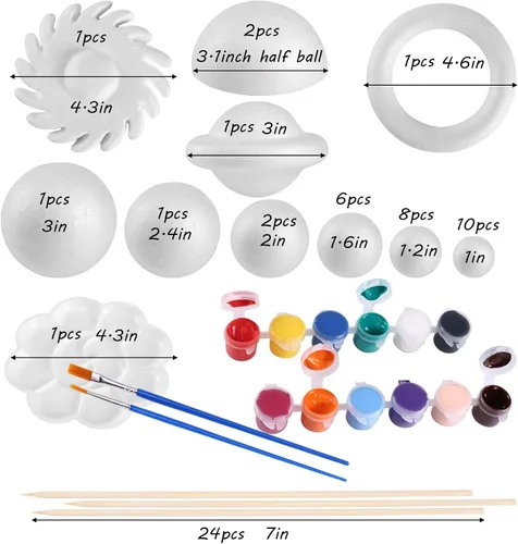 Vista 2 de FFchuanhe Kit de 72 bolas de espuma modelo de sistema solar, incluye palos de bambú de espuma para manualidades, pigmentos de color, bandeja