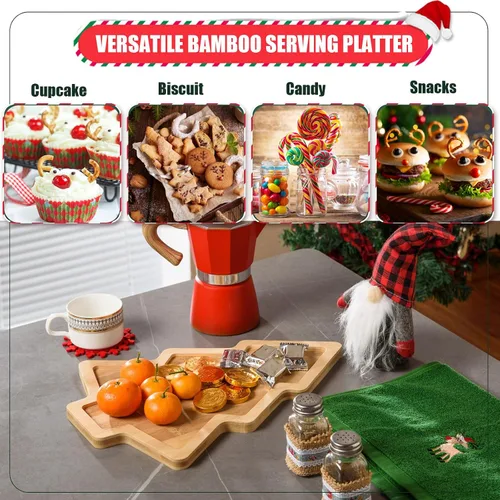 Vista 5 de Bandeja de madera para aperitivos de Navidad con forma de árbol de Navidad, bandeja de servir sushi, bandeja de madera para charcutería, bandeja