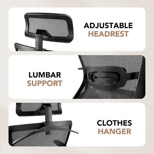 Vista 3 de SANODESK OS3 - Silla de oficina ejecutiva grande y alta, silla de computadora de malla ajustable en altura con reposacabezas ajustable y soporte