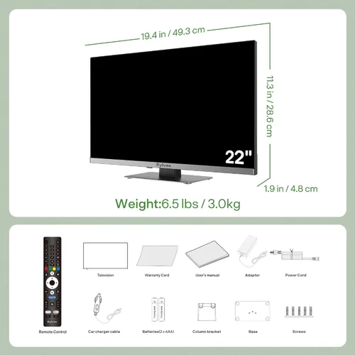 Vista 6 de SYLVOX 22" 12V/24V Smart RV TV con Google TV y reproductor de DVD