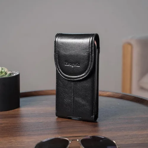 Vista 2 de Funda de cuero genuino para teléfono celular para cinturón de hombre, soporte vertical para teléfono, bolsa para cinturón para iPhone 15 Pro Max 14