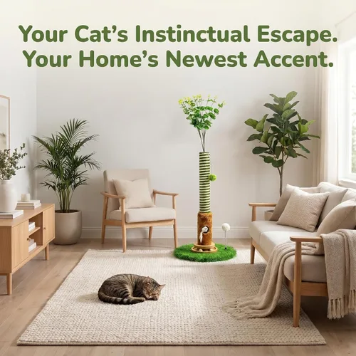 Vista 6 de Poste rascador para gatos de 39 pulgadas de alto con bola interactiva y agujero para el mouse para gatos adultos de interior, cuerda de sisal, torre