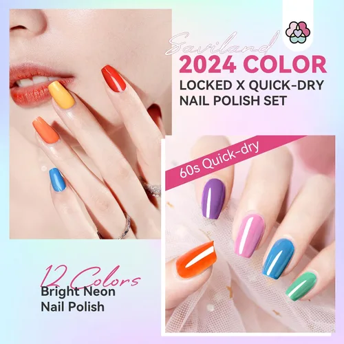 Vista 7 de SAVILAND Juego de esmaltes de uñas de secado rápido: 14 piezas de esmalte de uñas de verano neón de secado rápido, esmalte de uñas rosa intenso rojo