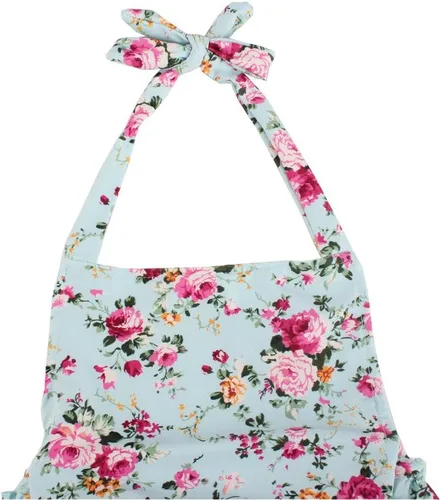 Vista 4 de China Rose 50's Floral Ruffles Mamelucos Vestido Sin Respaldo Traje De Baño Traje De B Azul/claro