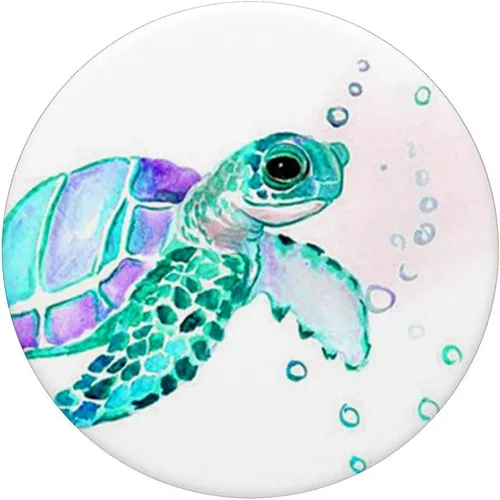 Vista 3 de Bonito diseño de acuarela de tortuga marina en popSockets blancos PopGrip: agarre intercambiable para teléfonos y tabletas