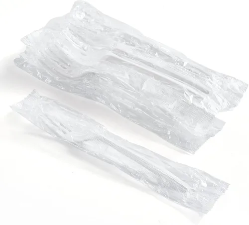 Vista 8 de CIAO! Tenedor blanco desechable de peso medio de 5.8 pulgadas de polipropileno envuelto individualmente (caja de 1000)