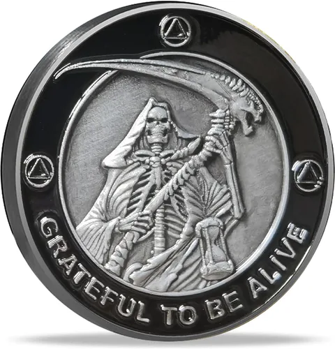Vista 8 de Ficha de aniversario de recuperación de monedas AA y medallones con chip de sobriedad Grateful to Be Alive (paquete de 10)