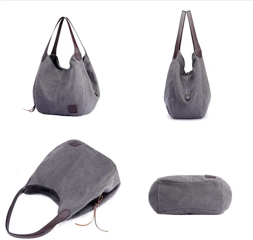Vista 5 de Bolso Hobo de lona Bolso de mano Bolso de hombro de compras