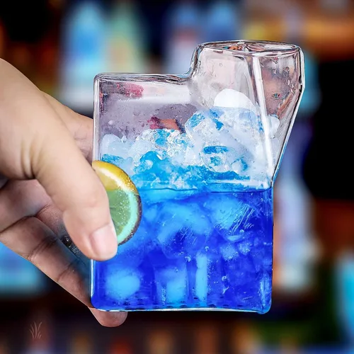Vista 6 de SuproBarware Vasos de cóctel de 12 oz 12.2 fl oz, vasos de Martini, vasos de whisky, vasos creativos con forma de caja de leche para cóctel