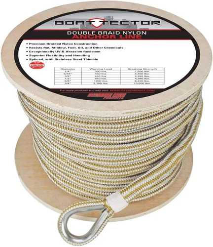 Vista 13 de Extreme Max 3006.2514 BoatTector - Línea de anclaje de nailon con doble trenza con dedal, 1/2" x 150', color blanco con trazador azul Blanco con azul