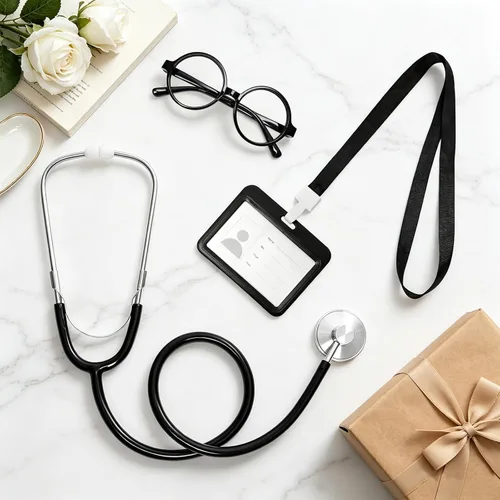 Vista 3 de 3 piezas de accesorios médicos estetoscopio gafas titular de la tarjeta