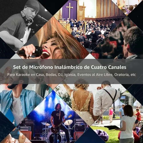 Vista 8 de Sistema de micrófono inalámbrico UHF de 4 canales con micrófonos de mano inalámbricos, frecuencias ajustables de 4 x 50, ideal para reuniones