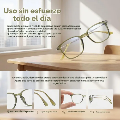 Vista 6 de Shiratori Square Blue Light Blocking Glasses for Women Men, Lightweight Frame Anti Eyestrain Computer Glasses Verde