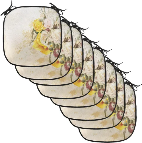 Vista 133 de Lunarable Floral Chair Cushion Pad, Flower Petal with Oriental Detail Culture Design, Seat Padding for Kitchen & Patio with Anti-Slip Backing