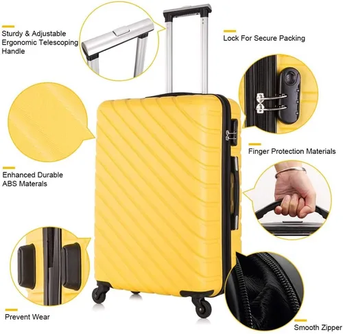Vista 5 de Fridtrip - Maleta de viaje rígida, ligera, con ruedas giratorias, Amarillo, 4 PCS Suitcases