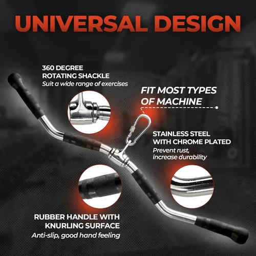 Vista 3 de Yes4All Neutral Paddle Grip LAT Pull Down Bar, Range of Motion Spreader Handle Cable Attachments