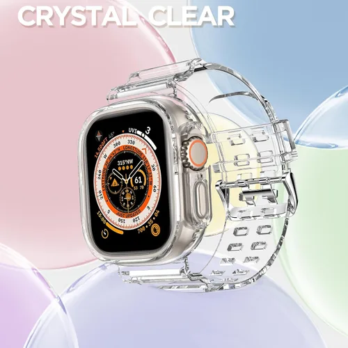 Vista 364 de DABAOZA - Correa transparente compatible con Apple Watch con estuche protector, correa deportiva de TPU con brillo para mujeres y hombres
