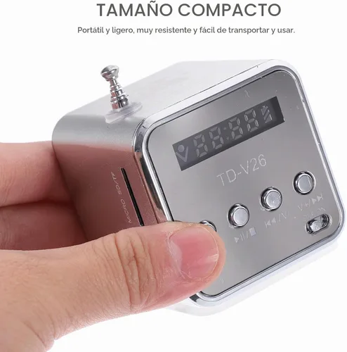 Vista 5 de Mini música portátil digital MP3/4 reproductor micro SD/TF USB disco altavoz FM Radio (plata)