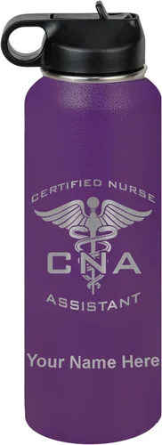 Vista 50 de LaserGram Botella de agua personalizada, asistente de enfermería certificada por la CNA, acero inoxidable de doble pared aislada al vacío con popote