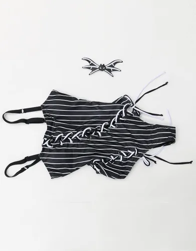 Vista 5 de MEOWCOS - Traje de baño de una pieza para mujer, diseño gótico a rayas blancas y negras, con accesorios